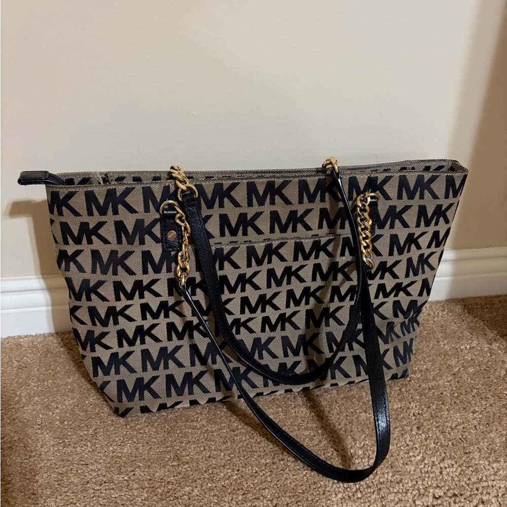 Michael Kors Black and Tan Logo Tote